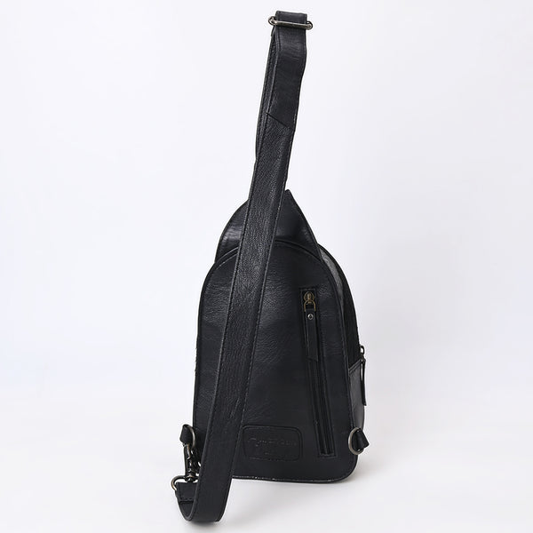 ADBG1538A American Darling Western Leather Sling Bag with Black Crocodile Embossed Detailing Genuine Hair-on cowhide Leather