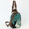 ADBG1538 American Darling Western Leather Sling Bag with Crocodile Embossed Detailing Genuine Hair-on cowhide Leather