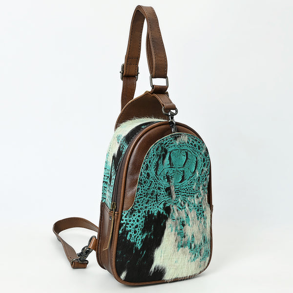 ADBG1538 American Darling Western Leather Sling Bag with Crocodile Embossed Detailing Genuine Hair-on cowhide Leather