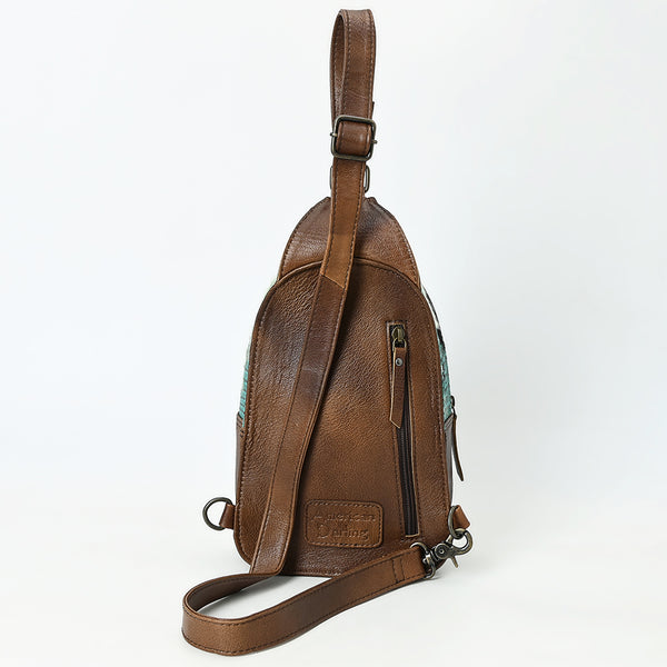 ADBG1538 American Darling Western Leather Sling Bag with Crocodile Embossed Detailing Genuine Hair-on cowhide Leather