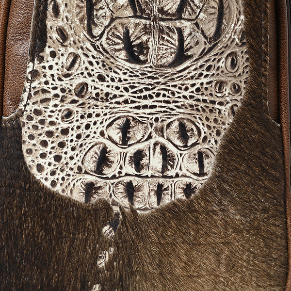 ADBG1538 American Darling Western Leather Sling Bag with Crocodile Embossed Detailing Genuine Hair-on cowhide Leather