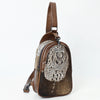 ADBG1538 American Darling Western Leather Sling Bag with Crocodile Embossed Detailing Genuine Hair-on cowhide Leather