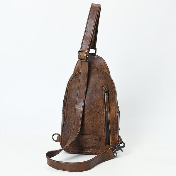 ADBG1538 American Darling Western Leather Sling Bag with Crocodile Embossed Detailing Genuine Hair-on cowhide Leather