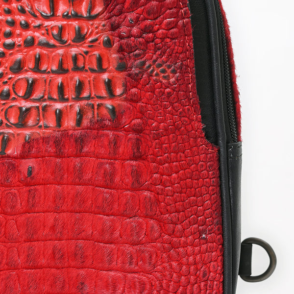 ADBG1538 American Darling Western Leather Sling Bag with Crocodile Embossed Detailing Genuine Hair-on cowhide Leather