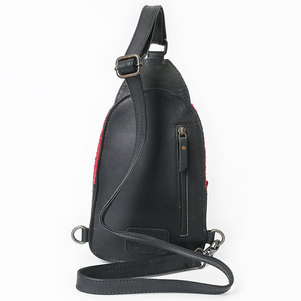 ADBG1538 American Darling Western Leather Sling Bag with Crocodile Embossed Detailing Genuine Hair-on cowhide Leather