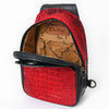 ADBG1538 American Darling Western Leather Sling Bag with Crocodile Embossed Detailing Genuine Hair-on cowhide Leather
