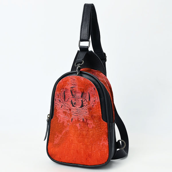 ADBG1538 American Darling Western Leather Sling Bag with Crocodile Embossed Detailing Genuine Hair-on cowhide Leather