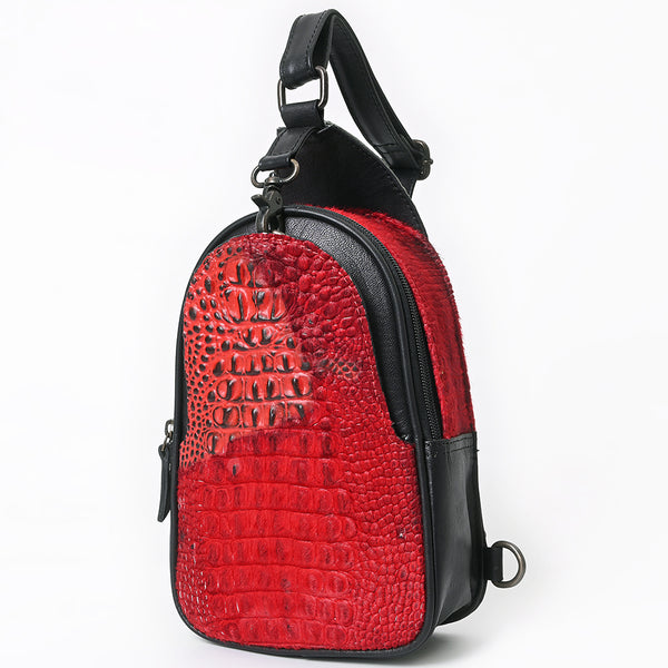 ADBG1538 American Darling Western Leather Sling Bag with Crocodile Embossed Detailing Genuine Hair-on cowhide Leather