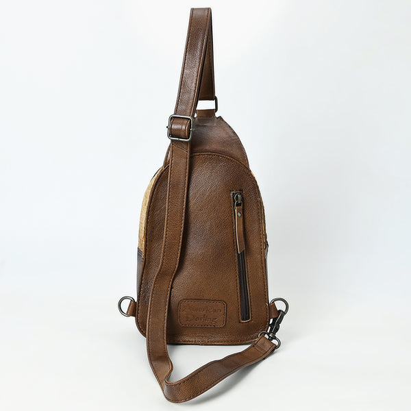 ADBG1538 American Darling Western Leather Sling Bag with Crocodile Embossed Detailing Genuine Hair-on cowhide Leather