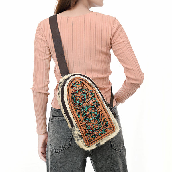 ADBGA590 American Darling Genuine Hand Tooled Leather Hair On Hide Sling Bag