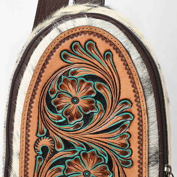 ADBGA590 American Darling Genuine Hand Tooled Leather Hair On Hide Sling Bag