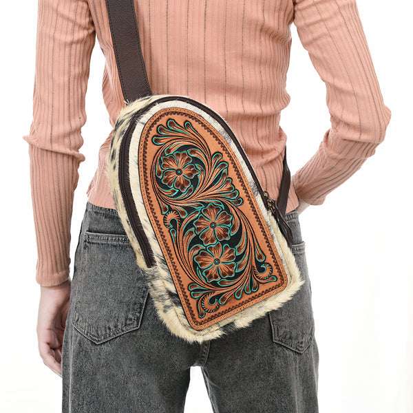 ADBGA590 American Darling Genuine Hand Tooled Leather Hair On Hide Sling Bag