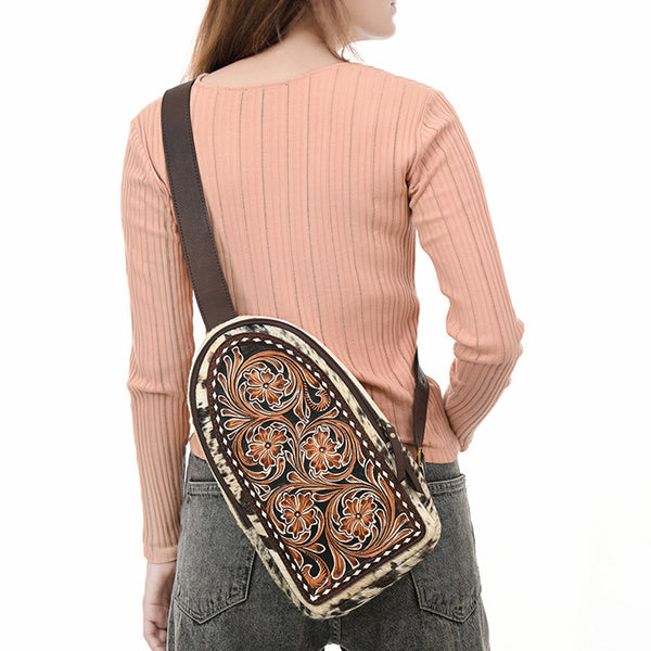 ADBGA590 American Darling Genuine Hand Tooled Leather Hair On Hide Sling Bag