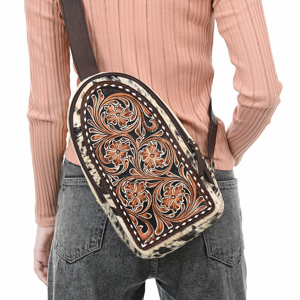 ADBGA590 American Darling Genuine Hand Tooled Leather Hair On Hide Sling Bag