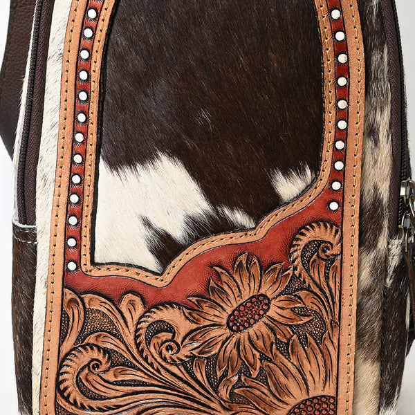 ADBGA591 Handcrafted Cowhide Leather Sling Bag-Western Floral Tooled Crossbody