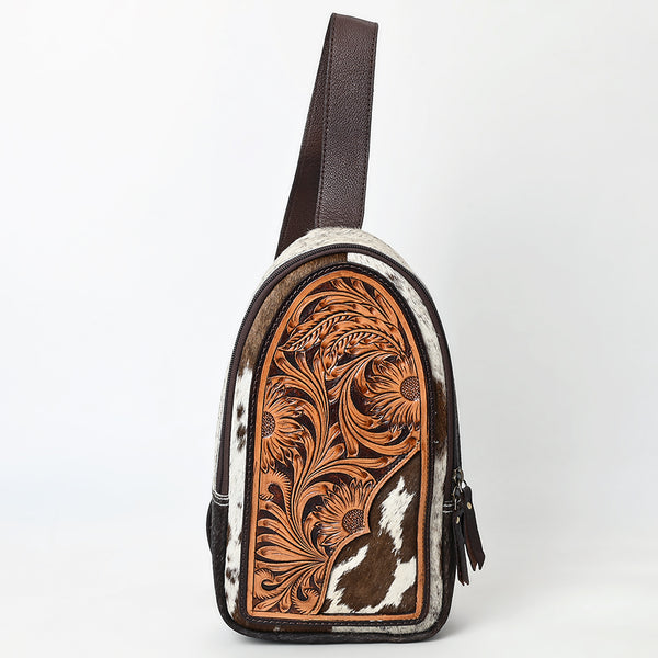 ADBGA592 American Darling Hand Tooled Floral Carved Hair-On Cowhide Sling Bag
