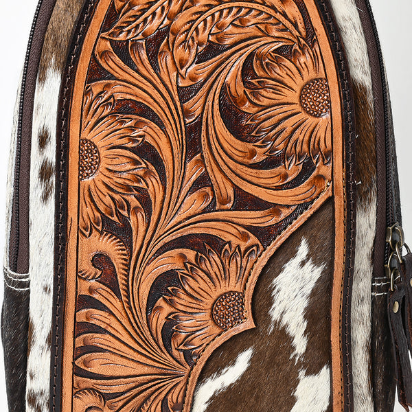 ADBGA592 American Darling Hand Tooled Floral Carved Hair-On Cowhide Sling Bag