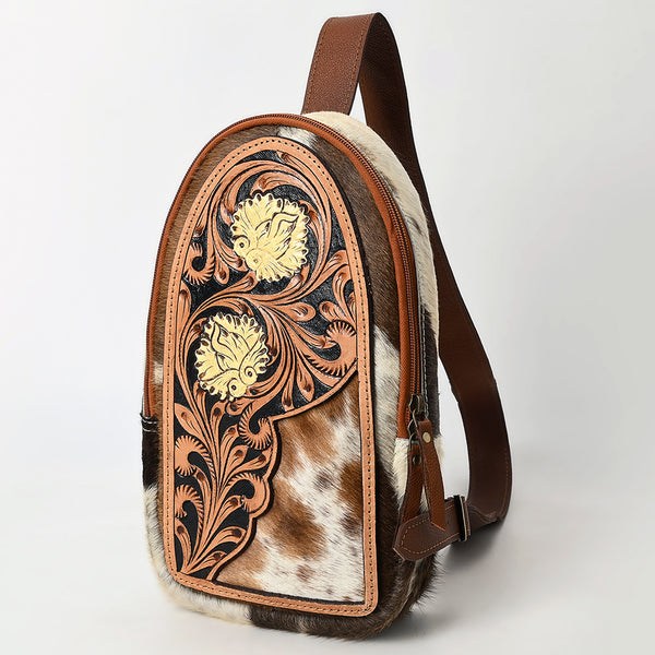 ADBGA592 American Darling Hand Tooled Floral Carved Hair-On Cowhide Sling Bag