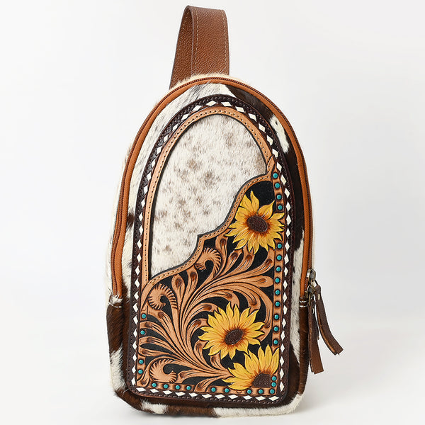 ADBGA592 American Darling Hand Tooled Floral Carved Hair-On Cowhide Sling Bag