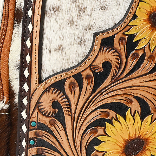 ADBGA592 American Darling Hand Tooled Floral Carved Hair-On Cowhide Sling Bag