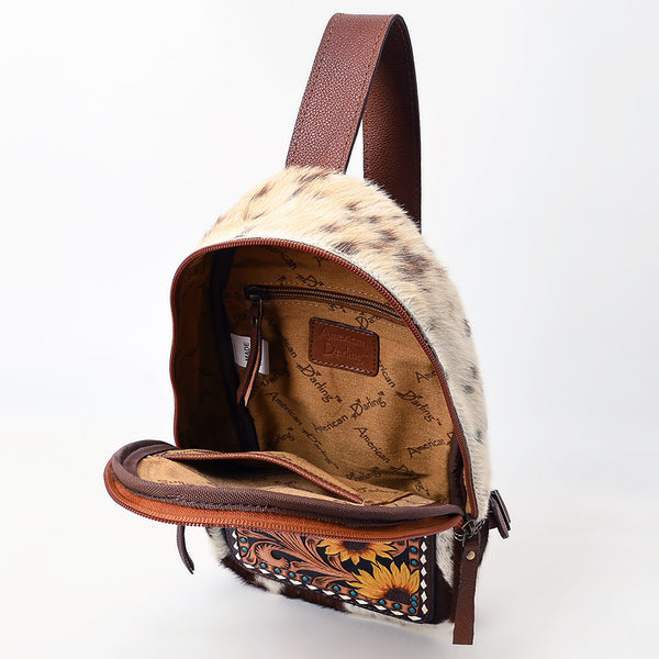 ADBGA592 American Darling Hand Tooled Floral Carved Hair-On Cowhide Sling Bag