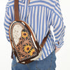 ADBGA592 American Darling Hand Tooled Floral Carved Hair-On Cowhide Sling Bag
