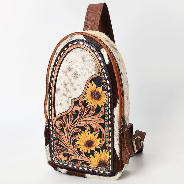 ADBGA592 American Darling Hand Tooled Floral Carved Hair-On Cowhide Sling Bag