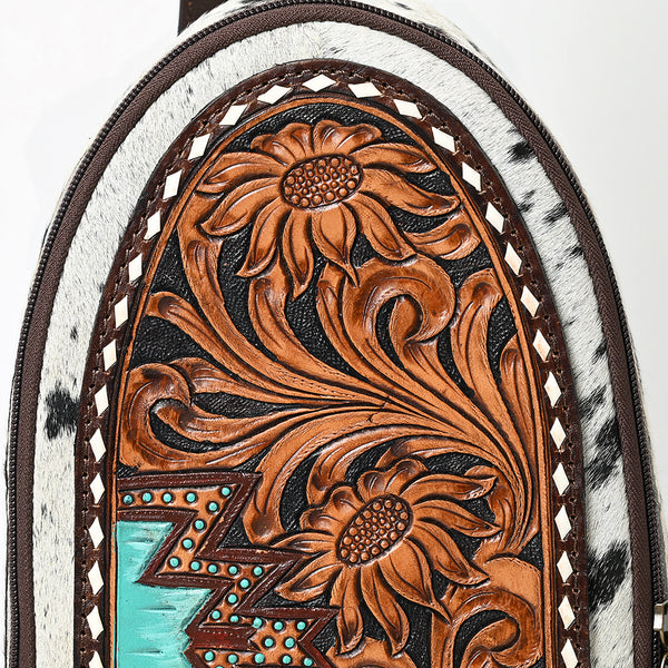 ADBGA593 American Darling Hair-On Cowhide Hand Tooled Genuine Leather Sling Bag
