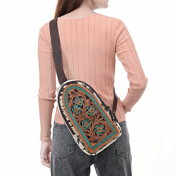 ADBGA593 American Darling Hair-On Cowhide Hand Tooled Genuine Leather Sling Bag