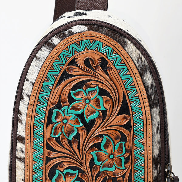 ADBGA593 American Darling Hair-On Cowhide Hand Tooled Genuine Leather Sling Bag