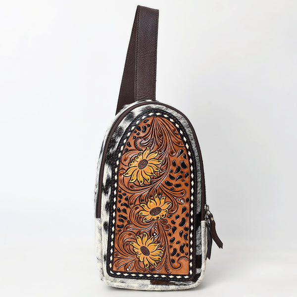 ADBGA594 American Darling Buck Stitched Floral Carved Hair-On Sling Bag