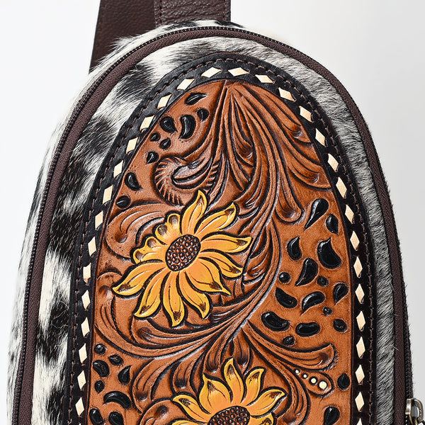 ADBGA594 American Darling Buck Stitched Floral Carved Hair-On Sling Bag