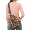 ADBGA594 American Darling Buck Stitched Floral Carved Hair-On Sling Bag
