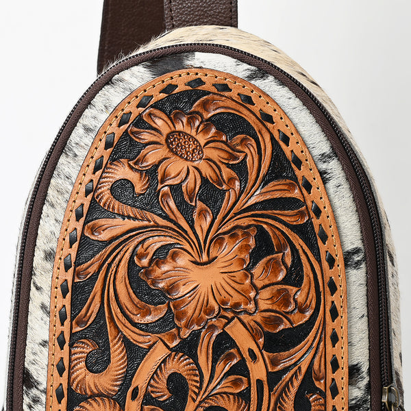ADBGA594 American Darling Buck Stitched Floral Carved Hair-On Sling Bag