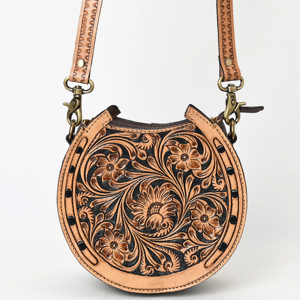 ADBGA596 American Darling Genuine Western Tooled Leather Horseshoe Design Canteen Bag