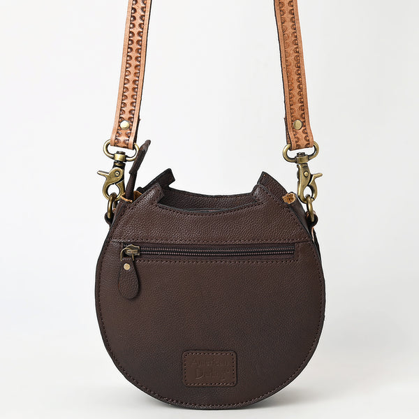 ADBGA596 American Darling Genuine Western Tooled Leather Horseshoe Design Canteen Bag