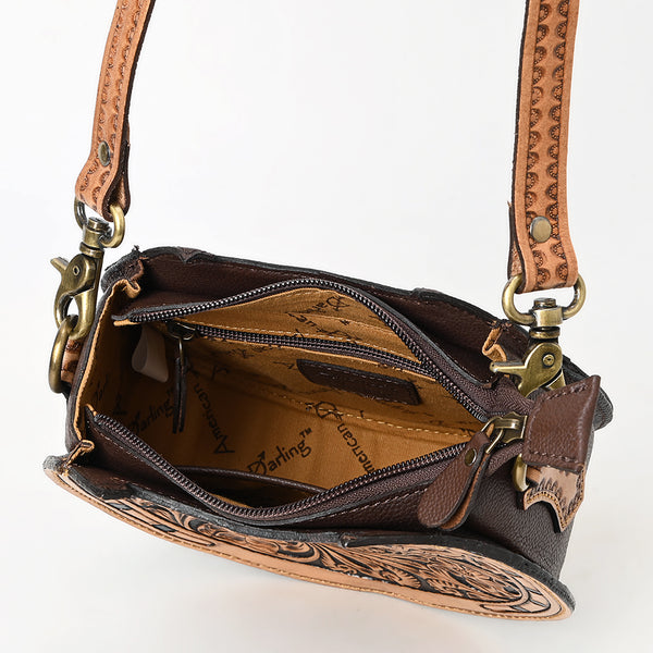 ADBGA596 American Darling Genuine Western Tooled Leather Horseshoe Design Canteen Bag