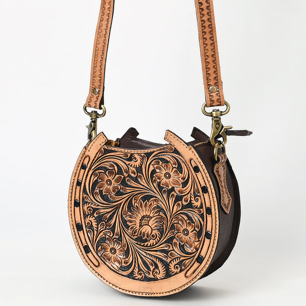 ADBGA596 American Darling Genuine Western Tooled Leather Horseshoe Design Canteen Bag