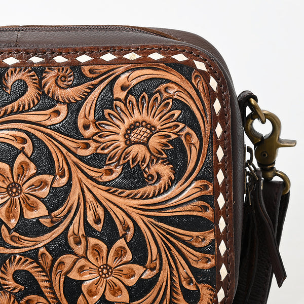 ADBGA599 American Darling Buck Stitched Floral Carved Genuine Leather Camera Bag