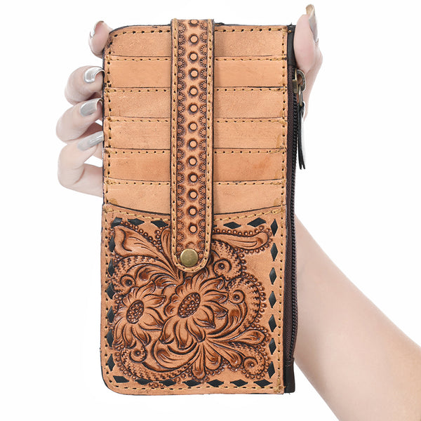ADBGA600 American Darling Buck Stitched Floral Carved Leather Card Holder