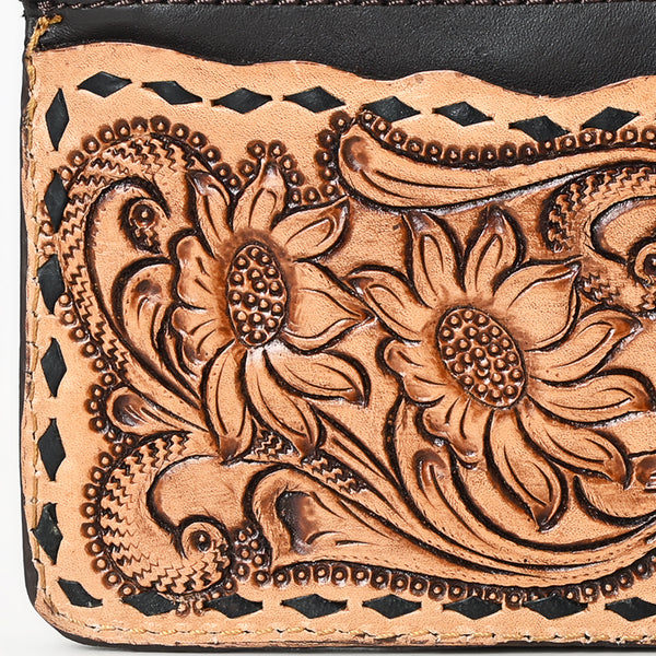 ADBGA600 American Darling Buck Stitched Floral Carved Leather Card Holder
