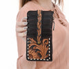 ADBGA601 American Darling Buck Stitched Floral Carved Genuine Leather Card Holder