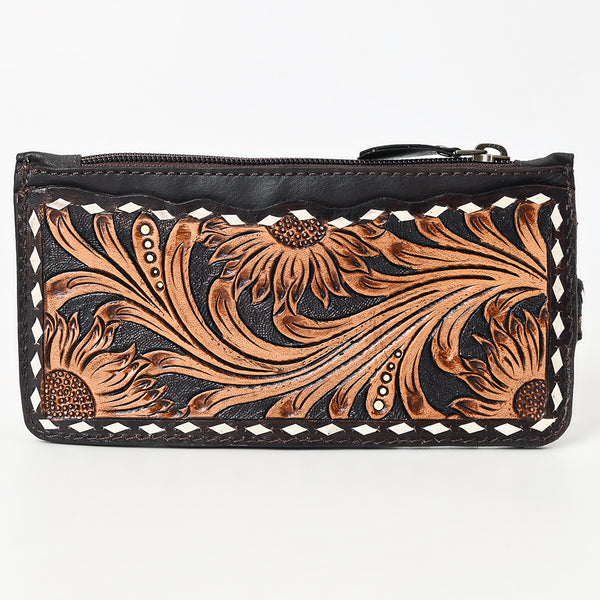 ADBGA601 American Darling Buck Stitched Floral Carved Genuine Leather Card Holder