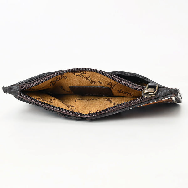 ADBGA601 American Darling Buck Stitched Floral Carved Genuine Leather Card Holder