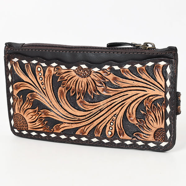 ADBGA601 American Darling Buck Stitched Floral Carved Genuine Leather Card Holder