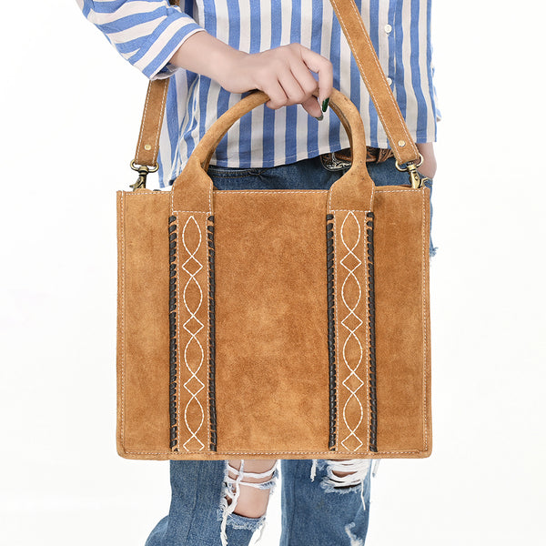 ADBGA605 American Darling Boot Stitched Braided Genuine Leather Tote Bag