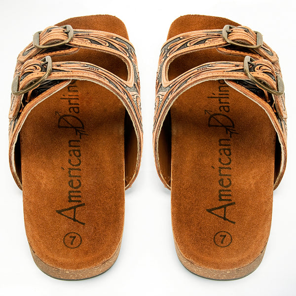 ADFTE103-9 carved genuine leather sandal footwear flip flop