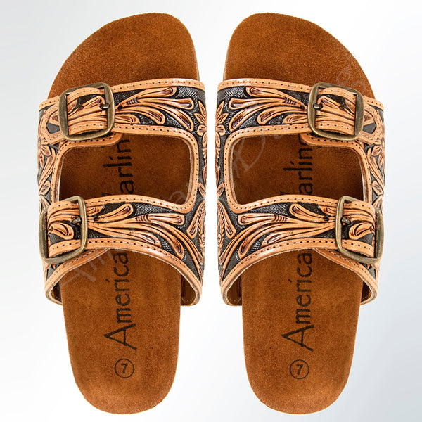 ADFTE103-9 carved genuine leather sandal footwear flip flop