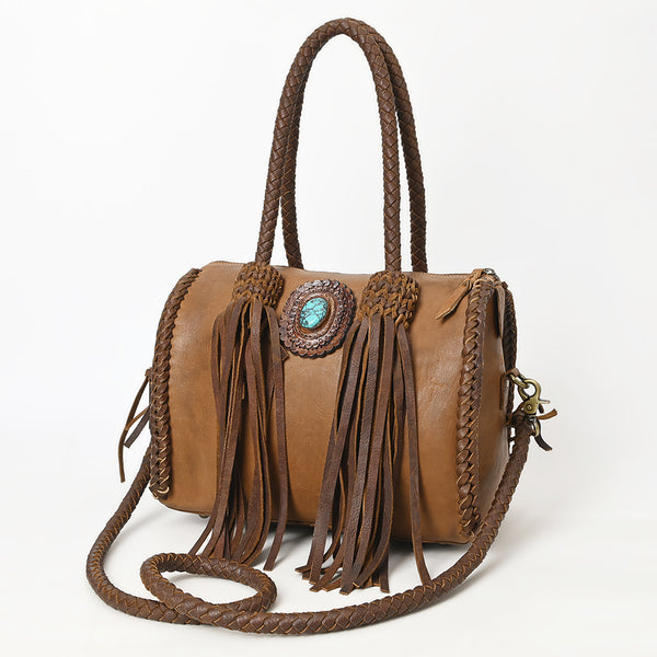 ADBGM270 Western Braided Fringe Duffel with Turquoise Concho - Genuine Leather