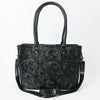 ADBG1539 American Darling Black Western Leather Tote Bag with Hand-Tooled Floral Design Genuine Leather